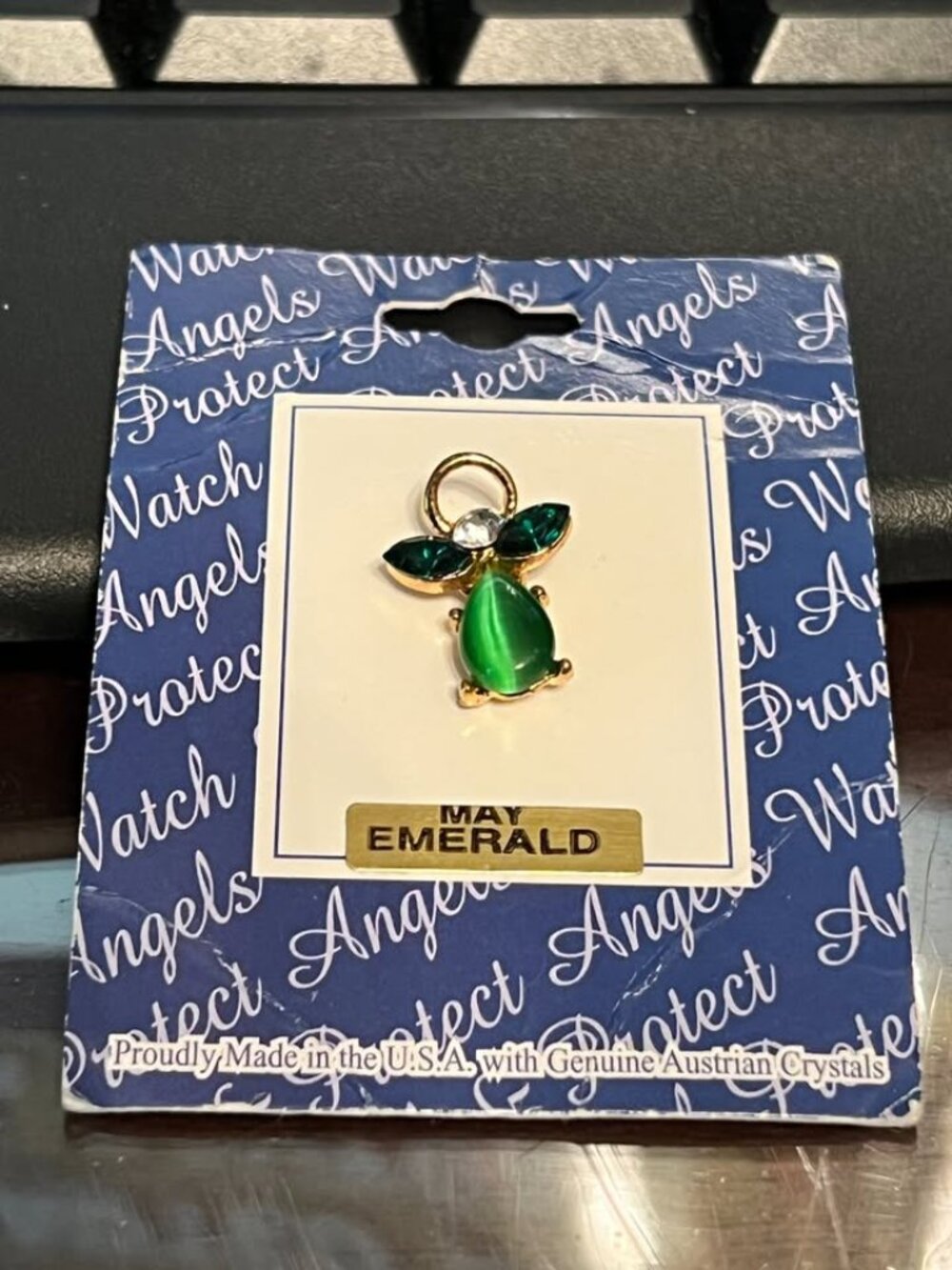 May-Emerald Angel Lapel Pin - MADE IN USA - with Genuine Austrian Crystals (101)